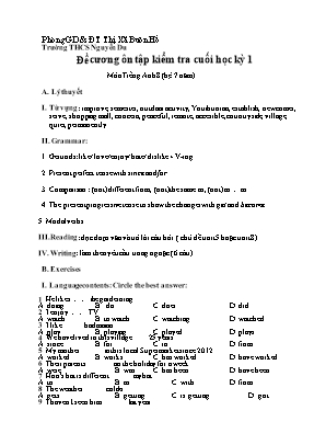 Đề cương ôn tập kiểm tra cuối học kỳ 1 môn Tiếng Anh 8 (hệ 7 năm)